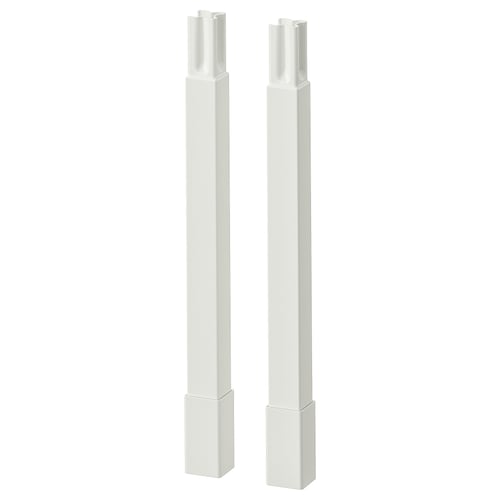 Two white ENHET legs for bathroom base frames with minimalist design.