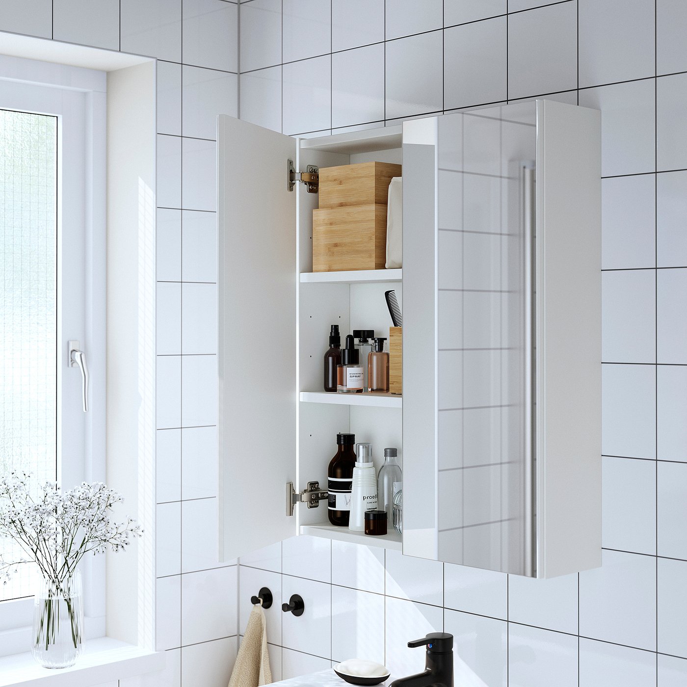 ENHET mirror cabinet with doors, white, 24x65/8x30