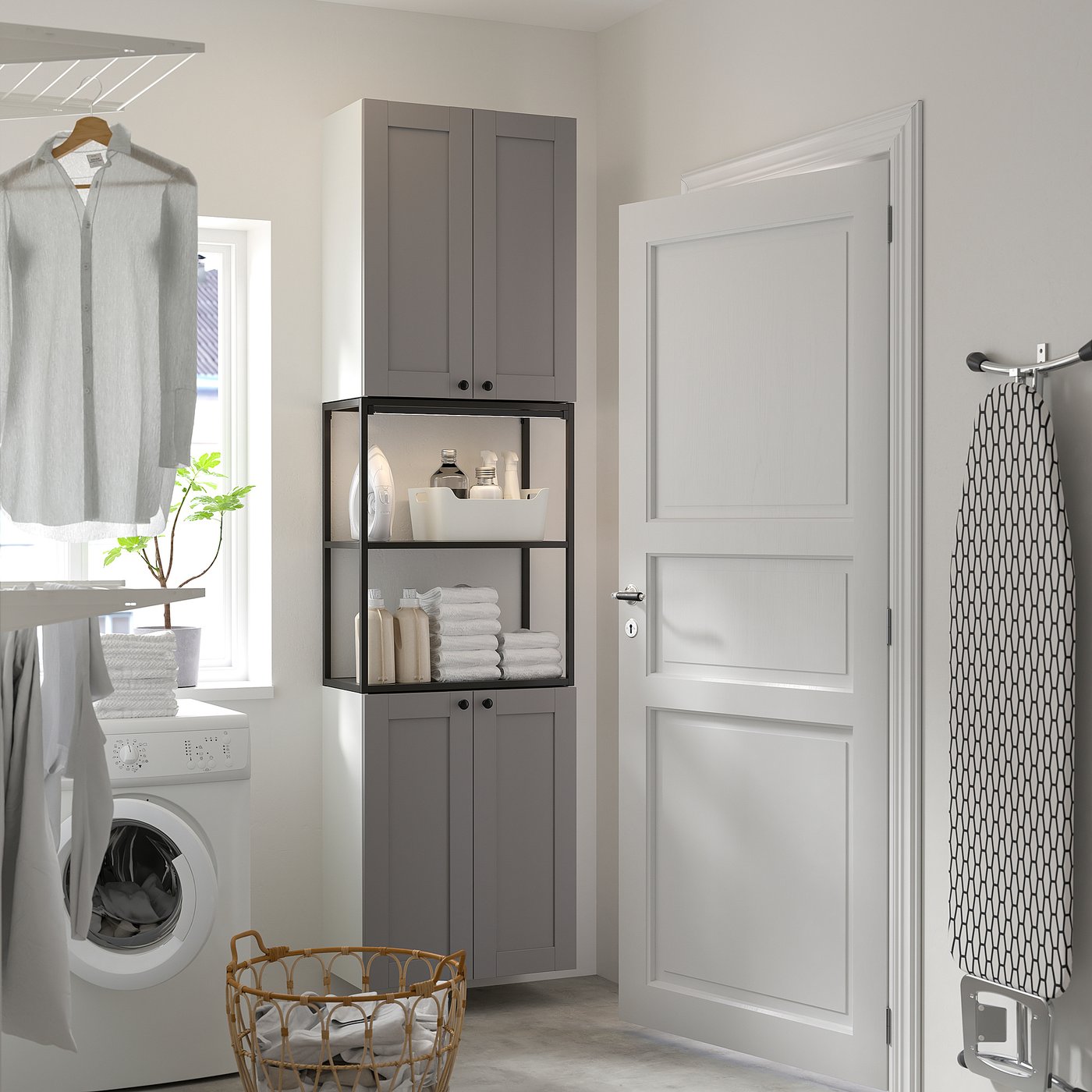 ENHET storage combination, anthracite/gray frame, 24x123/4x90