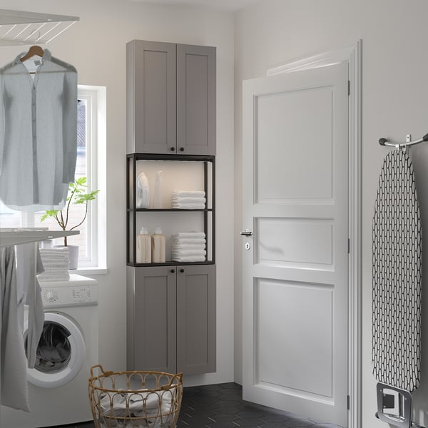 ENHET Storage combination, anthracite/gray frame, 24x6 3/4x90 "