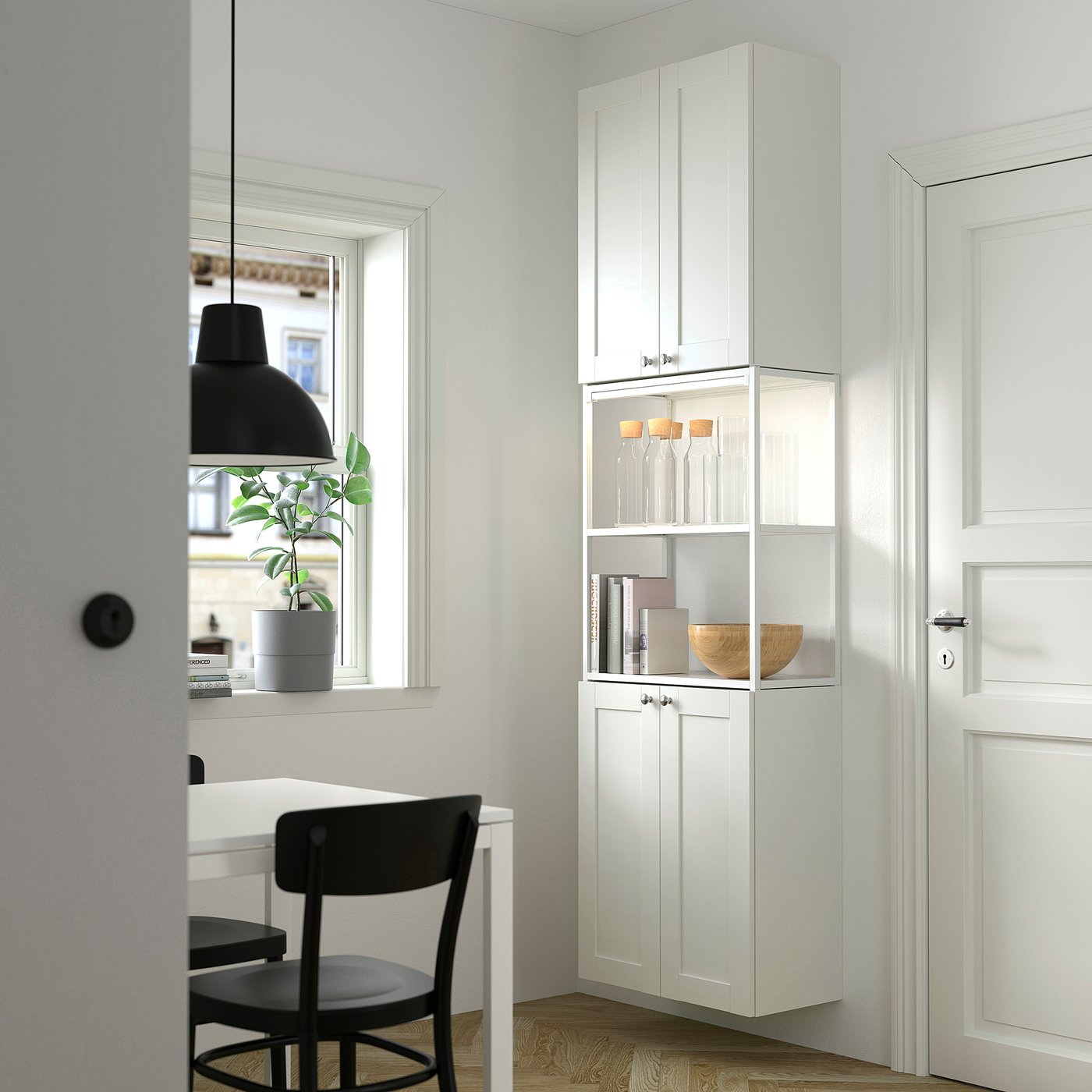 ENHET storage combination, white/white frame, 24x123/4x90