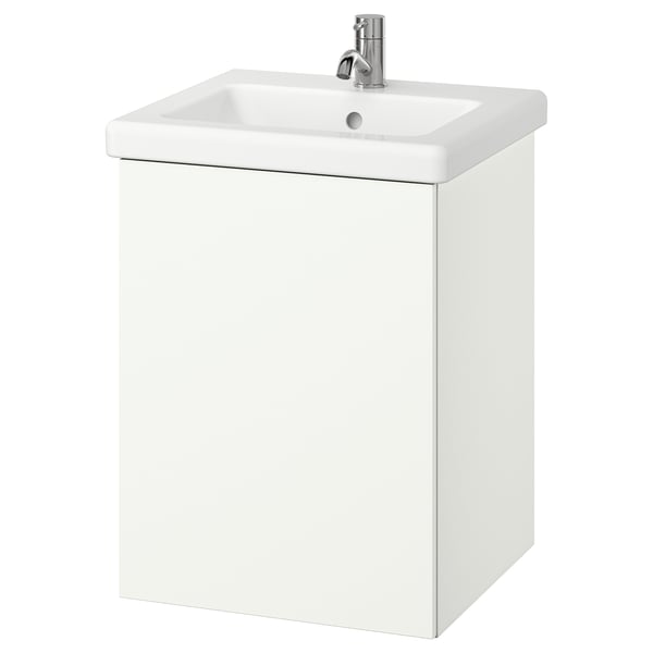 ENHET / TVÄLLEN Bathroom vanity w door/sink/faucet, white, 19 5/8x19 1/8x26 "