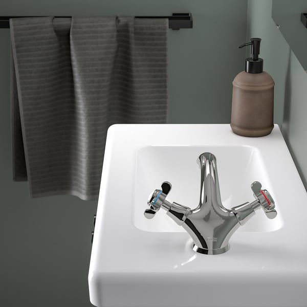 ENHET / TVÄLLEN Bathroom vanity w doors/sink/faucet, gray/gray frame, 25 1/2x13 1/8x26 "