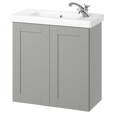 ENHET / TVÄLLEN Bathroom vanity w doors/sink/faucet, gray/gray frame, 25 1/2x13 1/8x26 "