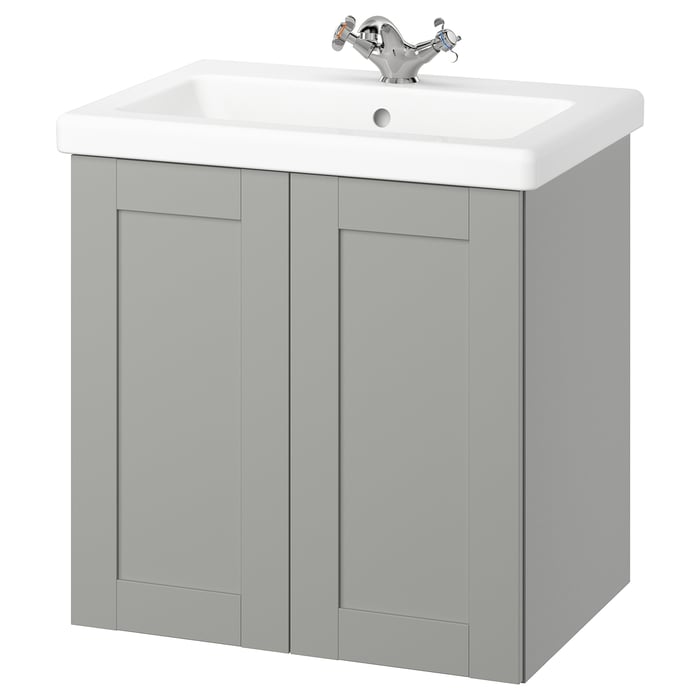 ENHET / TVÄLLEN Bathroom vanity w doors/sink/faucet, gray/gray frame ...
