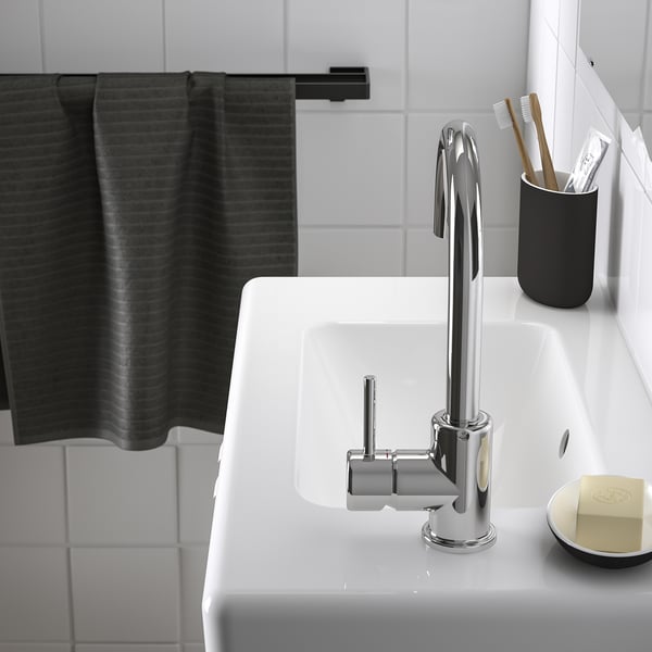 ENHET / TVÄLLEN Bathroom vanity w doors/sink/faucet, white/oak effect, 25 1/2x13 1/8x26 "