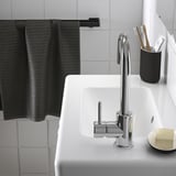 ENHET / TVÄLLEN Bathroom vanity w doors/sink/faucet, white/oak effect, 25 1/2x13 1/8x26 "