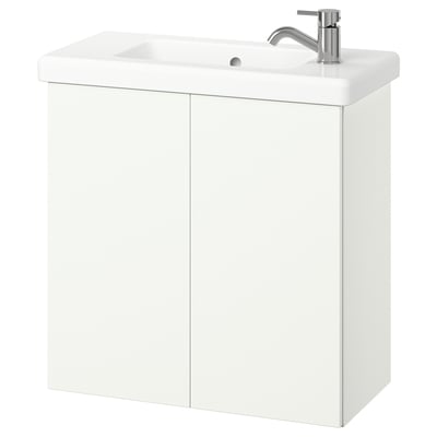 ENHET / TVÄLLEN Bathroom vanity w doors/sink/faucet, white, 25 1/2x13 1/8x26 "