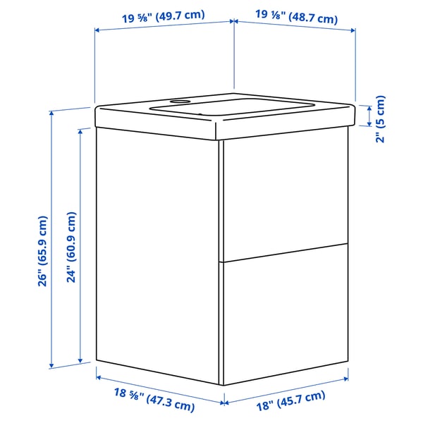 ENHET / TVÄLLEN Bathroom vanity w/ drawers and sink, white, 19 5/8x19 1/8x26 "