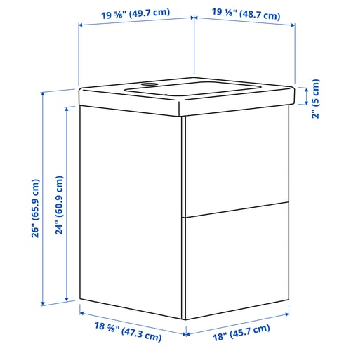 ENHET / TVÄLLEN Bathroom vanity w/ drawers and sink, white, 19 5/8x19 1/8x26 "