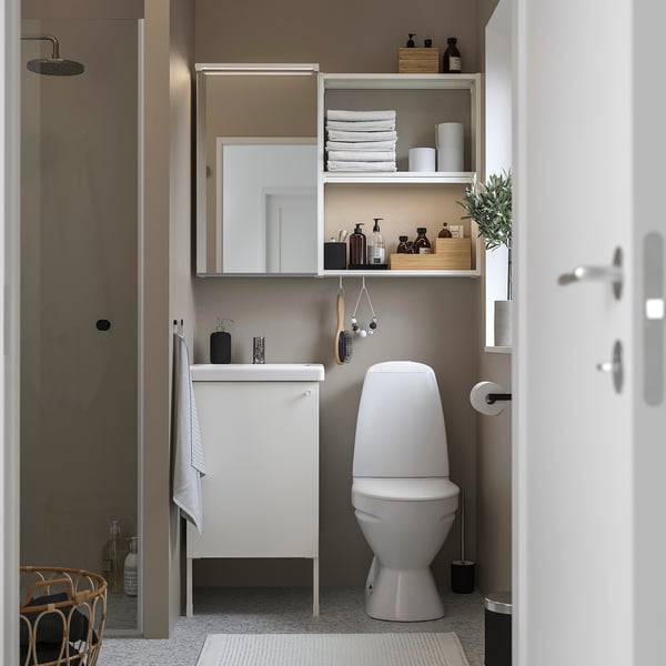ENHET / TVÄLLEN Bathroom vanity with door and sink, white, 19 5/8x19 1/8x26 "
