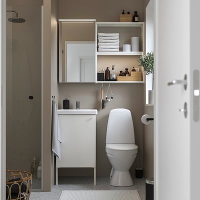 ENHET / TVÄLLEN Bathroom vanity with door and sink, white, 19 5/8x19 1/8x26 "