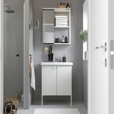 ENHET / TVÄLLEN Bathroom vanity with doors and sink, white, 25 1/2x19 1/8x26 "