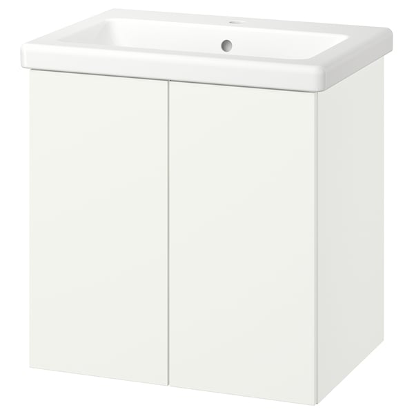 ENHET / TVÄLLEN Bathroom vanity with doors and sink, white, 25 1/2x19 1/8x26 "