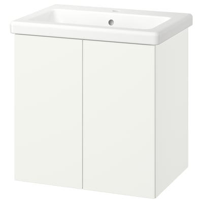 ENHET / TVÄLLEN Bathroom vanity with doors and sink, white, 25 1/2x19 1/8x26 "