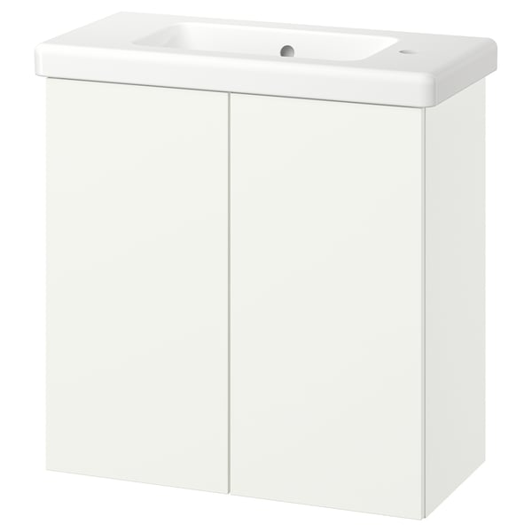 ENHET / TVÄLLEN Bathroom vanity with doors and sink, white, 25 1/2x13 1/8x26 "