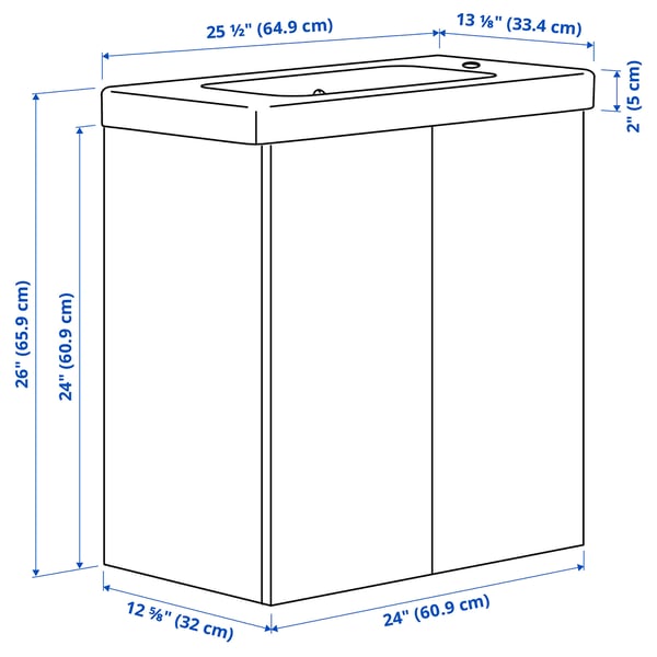 ENHET / TVÄLLEN Bathroom vanity with doors and sink, white, 25 1/2x13 1/8x26 "