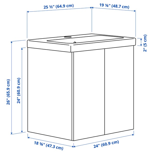 ENHET / TVÄLLEN Bathroom vanity with doors and sink, white, 25 1/2x19 1/8x26 "
