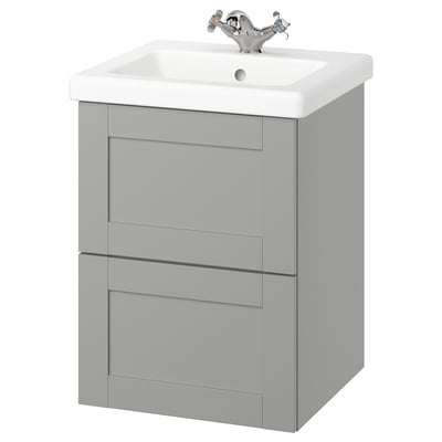 ENHET / TVÄLLEN Bathroom vanity with sink & faucet, gray/gray frame, 19 5/8x19 1/8x26 "