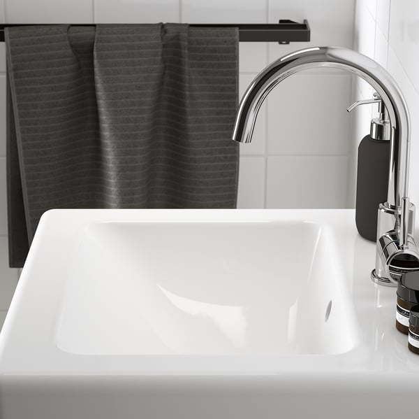 ENHET / TVÄLLEN Bathroom vanity with sink & faucet, white/oak effect, 19 5/8x19 1/8x26 "