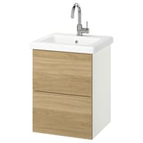 ENHET / TVÄLLEN Bathroom vanity with sink & faucet, white/oak effect, 19 5/8x19 1/8x26 "