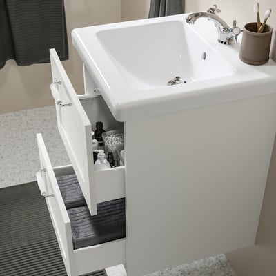 ENHET / TVÄLLEN Bathroom vanity with sink & faucet, white/white frame, 19 5/8x19 1/8x26 "