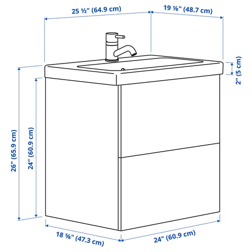 Illustration with measurements for the product: ENHET.
