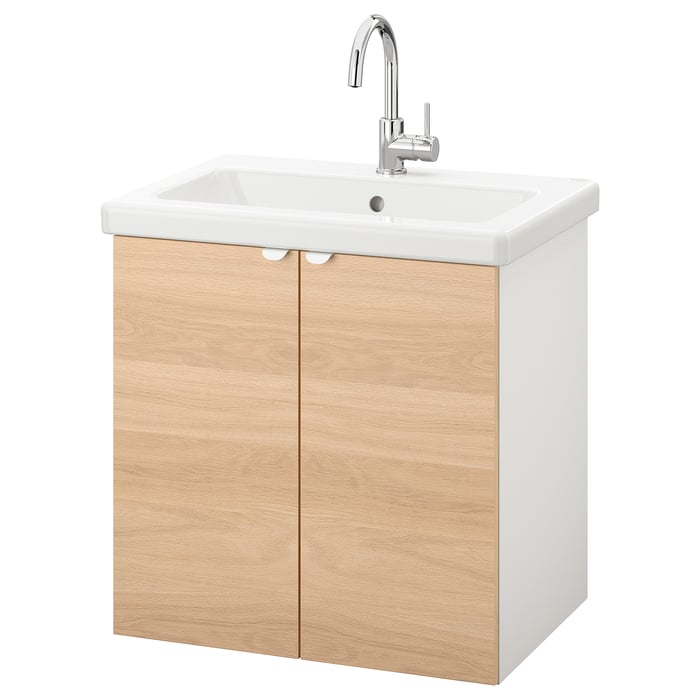 ENHET / TVÄLLEN Sink cabinet with 2 doors, oak effect/white Glypen ...