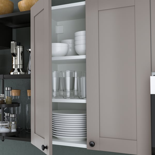 ENHET Wall cb w 2 shlvs/door, white/gray frame, 18x12 3/4x30 "