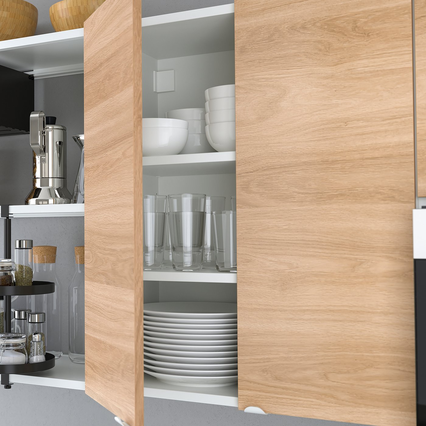 ENHET wall cb w 2 shlvs/doors, white/oak effect, 24x123/4x30