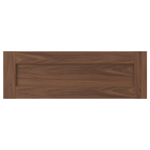 Brown walnut ENKÖPING drawer front, wood grain look, flat, rectangular.