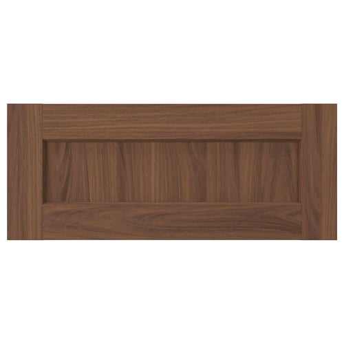 An ENKÖPING brown walnut wooden cabinet door with a framed design. Its made of fibreboard and a subtle grain pattern on durable foil.