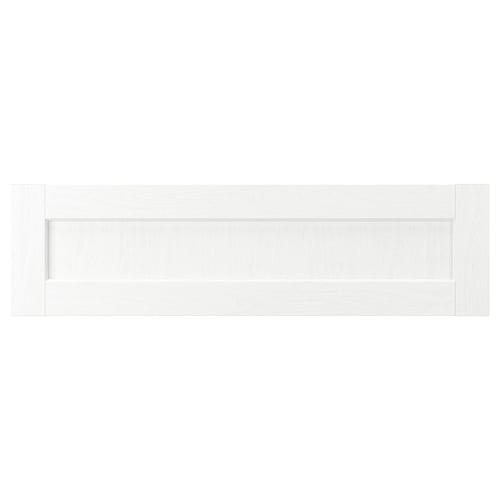 A white ENKÖPING cabinet with a classic, framed design. It a smooth, grain-textured surface and sturdy edges.