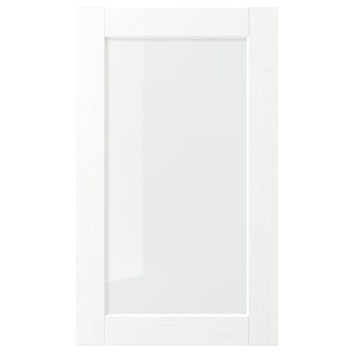 ENKÖPING white cabinet door, rectangular, wooden grain texture, framed glass centre.