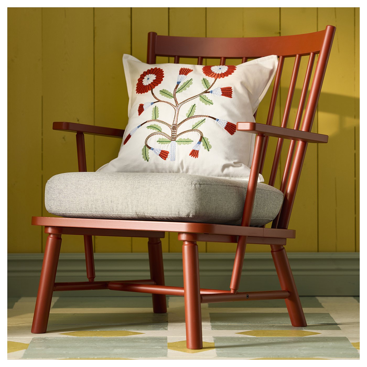 Cushion cover, white/embroidery dark orange 6