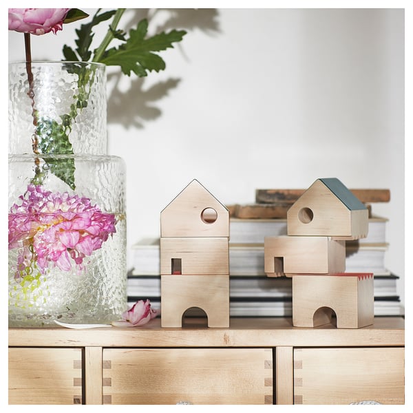 FÄLTLÖNN Decorative house, set of 3, solid wood/multicolor