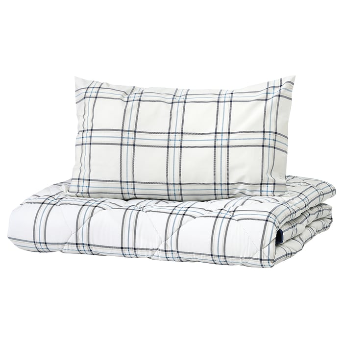FÄLTNARV comforter and pillowcase(s), beige/blue check, Twin IKEA