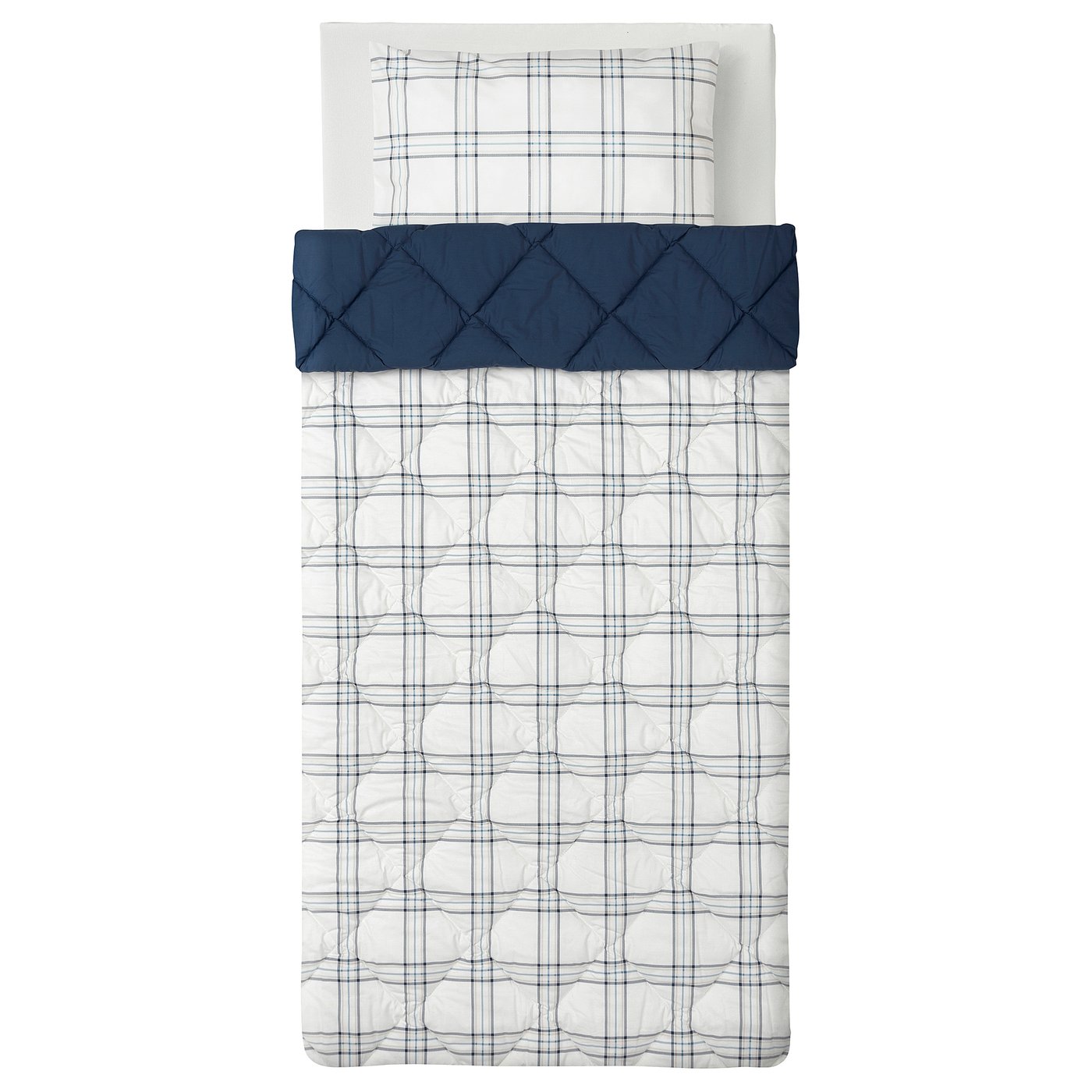 FÄLTNARV comforter and pillowcase(s), beige/blue check, Twin IKEA
