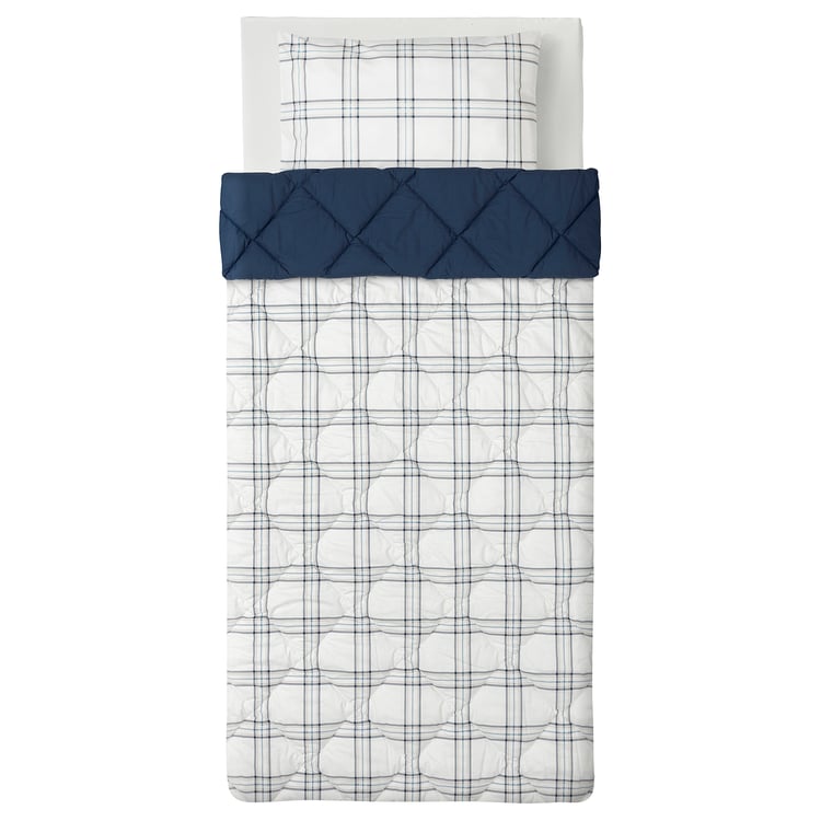 FÄLTNARV comforter and pillowcase(s), beige/blue check, Twin IKEA