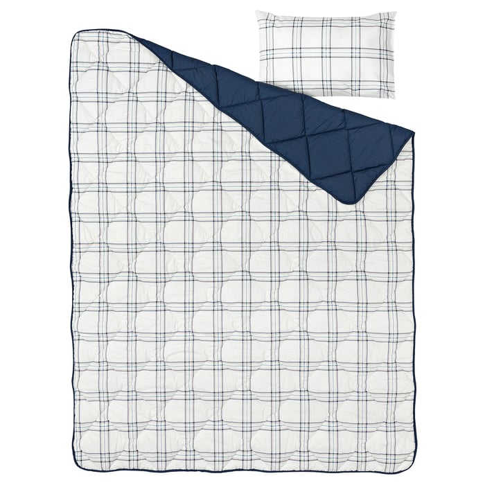 FÄLTNARV comforter and pillowcase(s), beige/blue check, Twin IKEA
