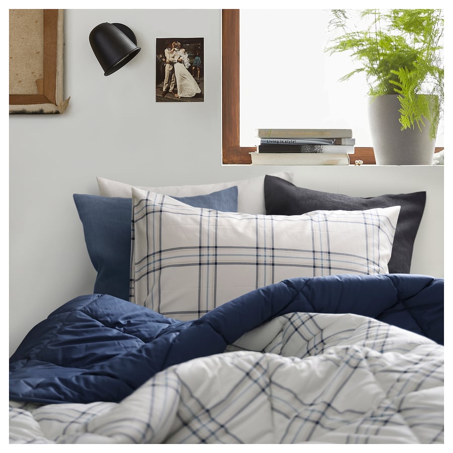 FÄLTNARV comforter and pillowcase(s), beige/blue check, Twin IKEA