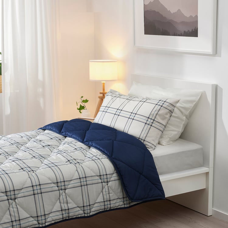 FÄLTNARV comforter and pillowcase(s), beige/blue check, Twin IKEA