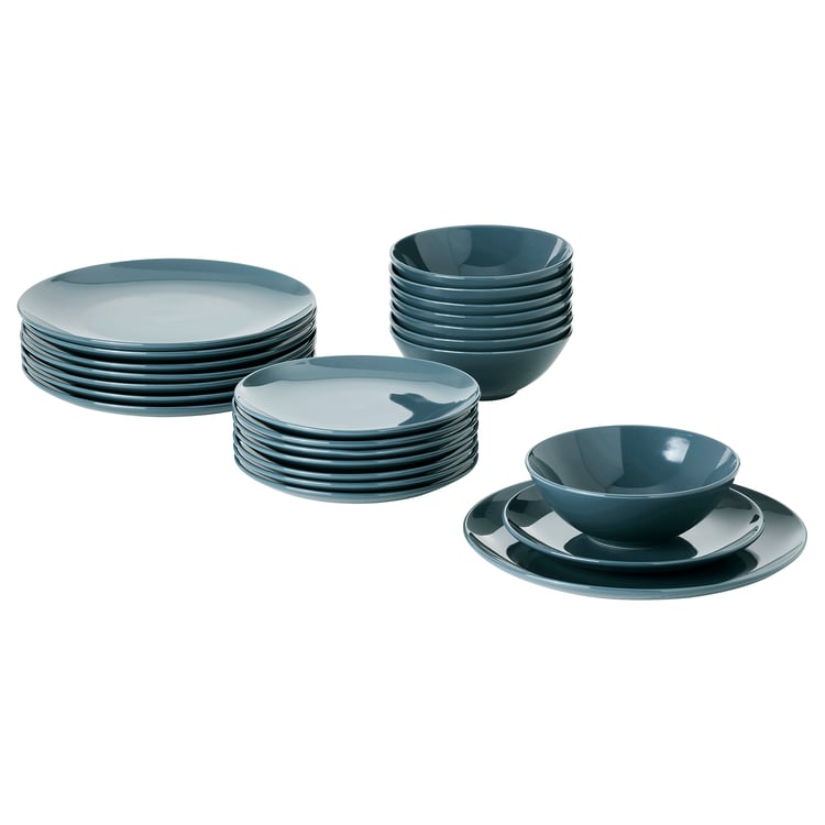 FÄRGKLAR 24piece dinnerware set, glossy dark turquoise IKEA