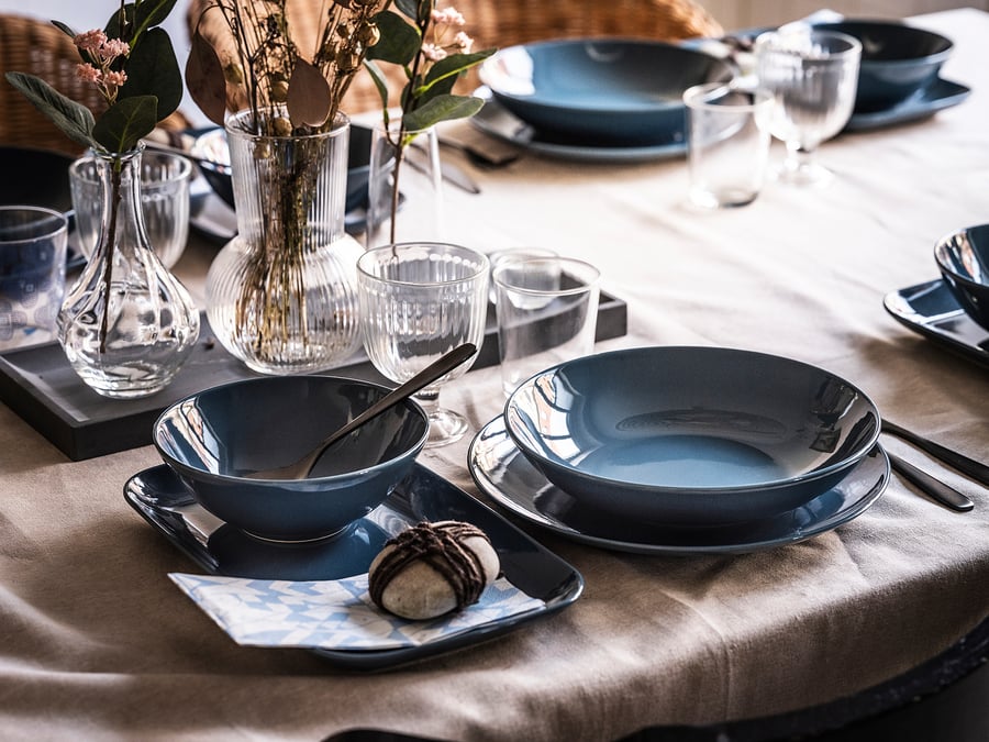 FÄRGKLAR 24piece dinnerware set, glossy dark turquoise IKEA