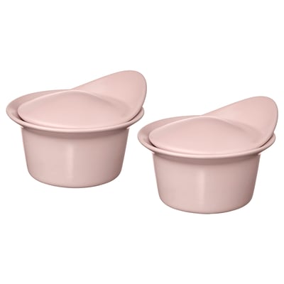 FÄRGKLAR Baking/serving dish with lid, matte light pink, 6.8 oz