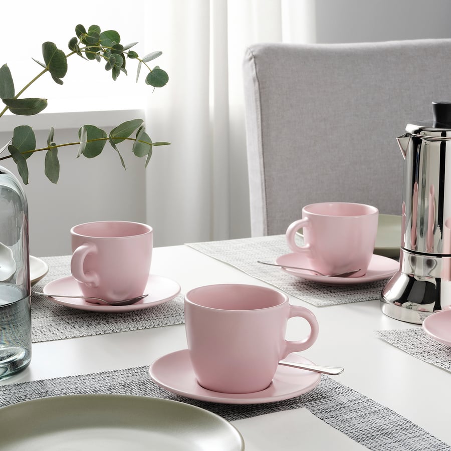 FÄRGKLAR cup and saucer, matte light pink, 8 oz IKEA