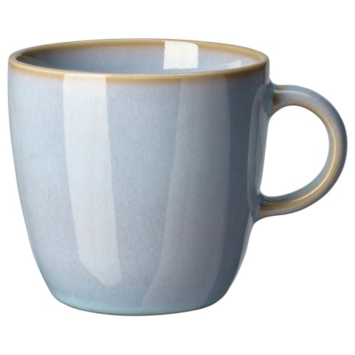 FÄRGKLAR mug, light blue, round shape, glossy glazed ceramic, simple handle design.