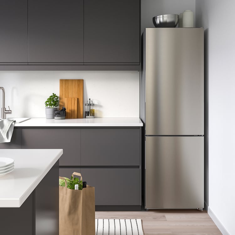 FÄRSKHET bottomfreezer refrigerator, stainless steel color, 10.4 cu.ft