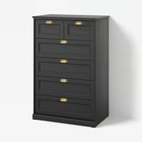 FÅGELFJÄLLET black oak chest with six drawers, brass handles, framed fronts.