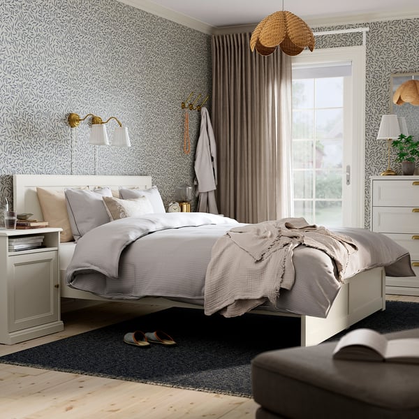 FÅGELFJÄLLET Bedroom furniture, set of 4, off-white, Full/Double